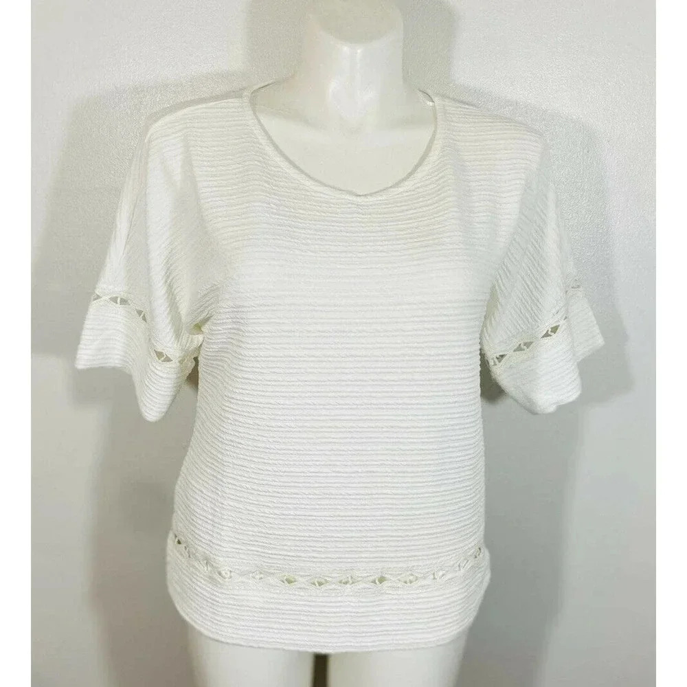 Nwt Cable & Gauge Blouse Textured Knit Pattern short sleeve top shirt sz small